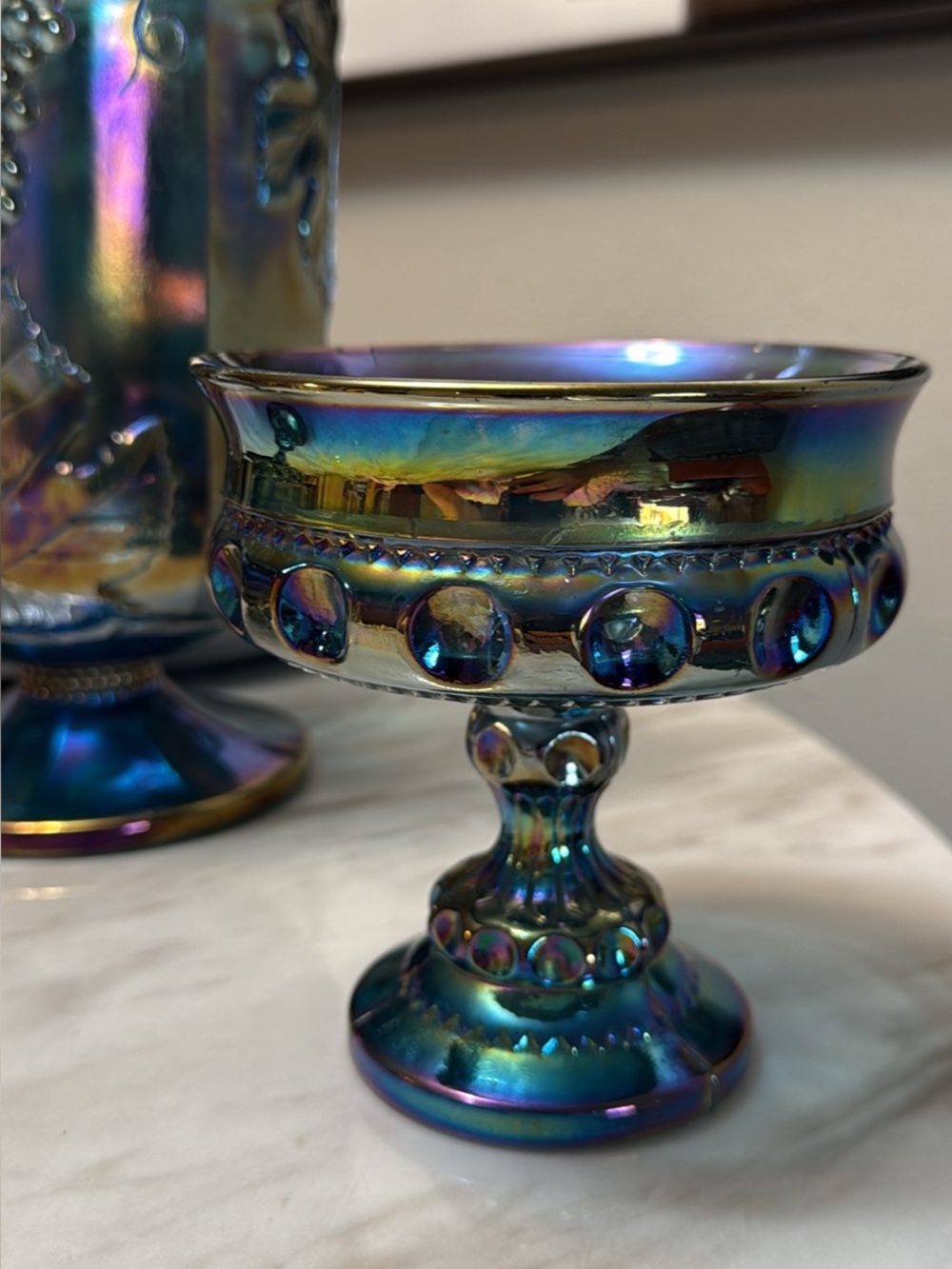 Depression glass blue wide cup/ pedestal stand wide bowl